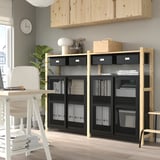 IVAR 2 sections/shelves/cabinets, pine/black mesh, 175x30x124 cm