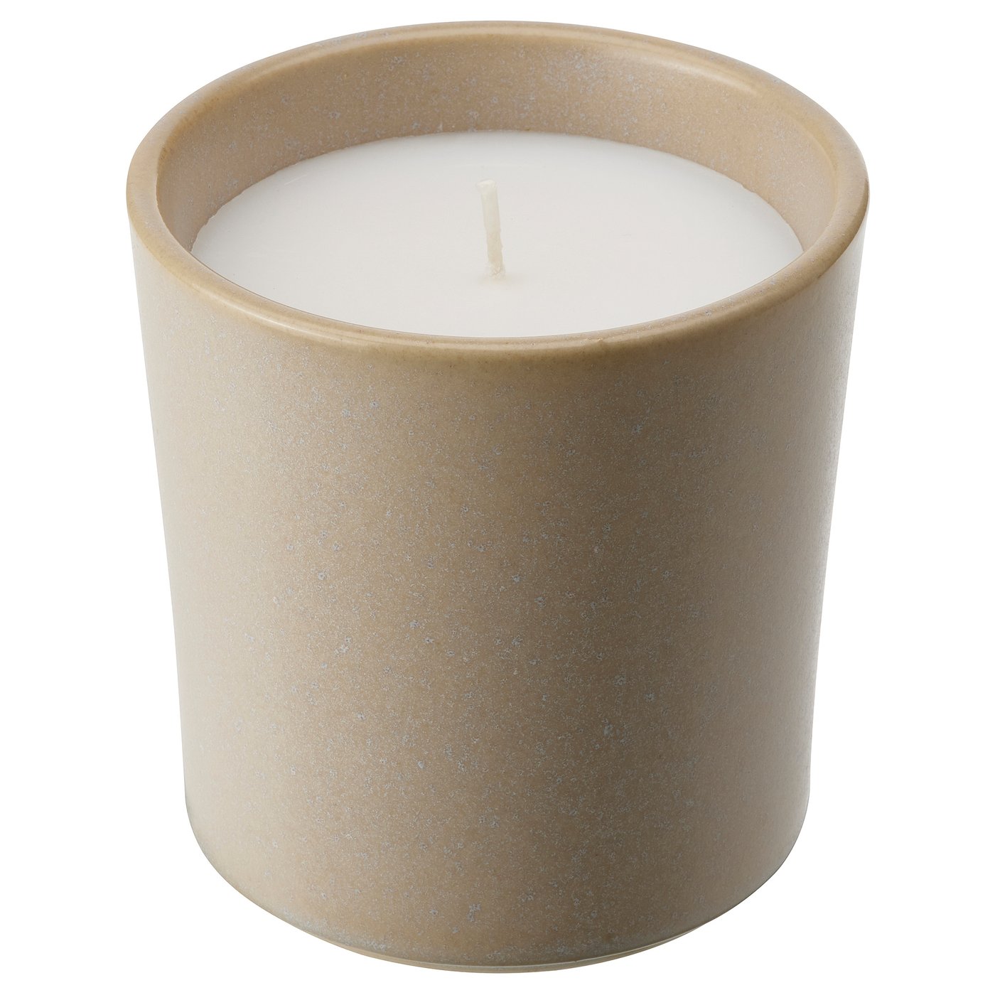 JÄMLIK Scented candle in ceramic jar Vanilla/light beige 50 hr