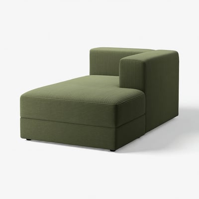 JÄTTEBO modular sofa, olive green, soft corduroy, l-shaped design, with storage.