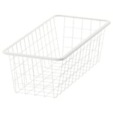 A white JONAXEL wire storage basket. Its rectangular, with a grid design, suitable for storing clothes or accessories.