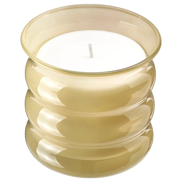 JUVELTRAST Scented candle in glass, Vanilla light yellow, 50 hr