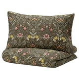 KÄRRDUNÖRT Duvet cover and 2 pillowcases, dark green/multicolour, 240x220/50x80 cm