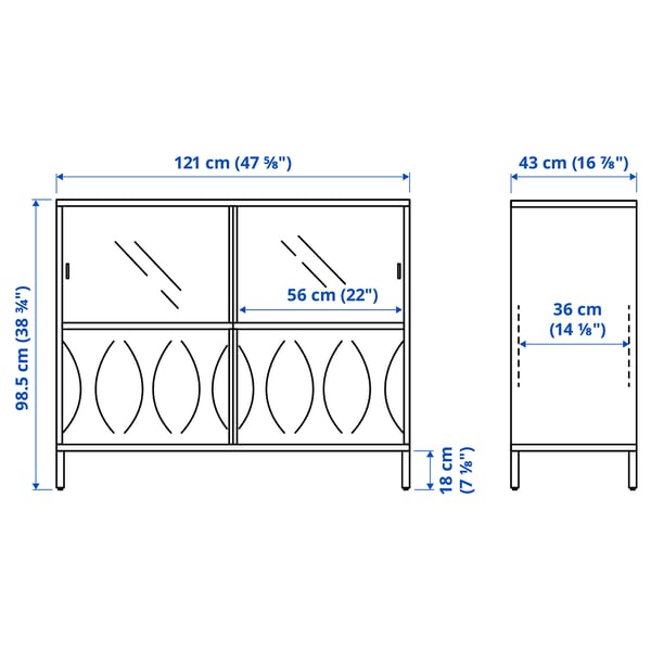 KALKNÄS Cabinet with sliding doors, white, 121x43x98 cm