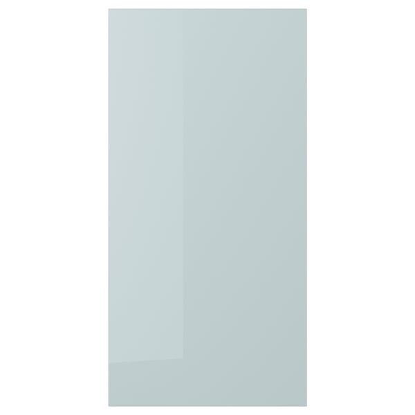 KALLARP high-gloss grey-blue kitchen cabinet door, modern straight lines, recycled plastic.