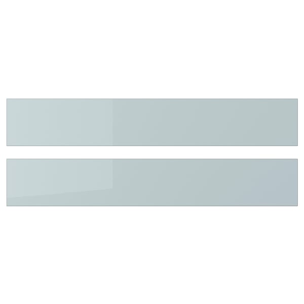 KALLARP modern grey-blue glossy kitchen drawer fronts, sleek, rectangular with smooth, recycled material surfaces.