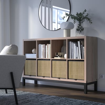 KALLAX Shelving unit with underframe, walnut effect/light grey black, 147x94 cm