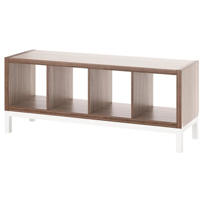 KALLAX Shelving unit with underframe, walnut effect/light grey white, 147x59 cm