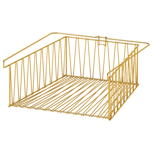 KALLAX gold wire basket, rectangular with metal handles, modern design.