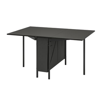 KALLHÄLL Gateleg table with storage, black/dark grey, 33/89/145x98 cm