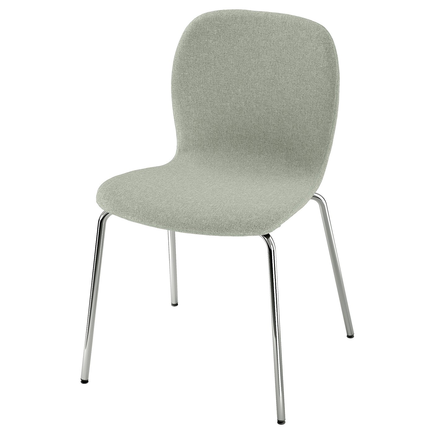 Modern KARLPETTER chair, light grey, curved seat & back, chrome legs.