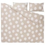 KLYNNETÅG Duvet cover and 2 pillowcases, beige/white/dotted, 240x220/50x80 cm
