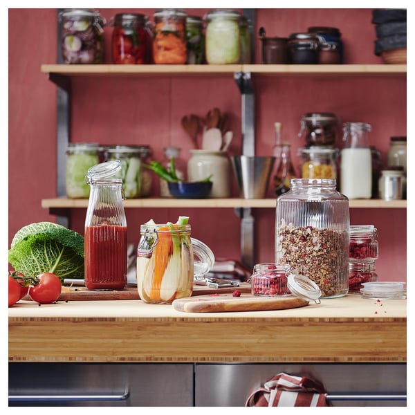 KÖSSEBÄR Jar with lid, clear glass, 1 l
