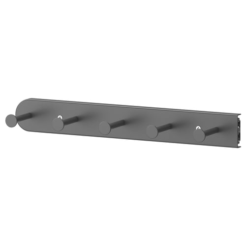 KOMPLEMENT grey metal wardrobe organiser with five round hooks.