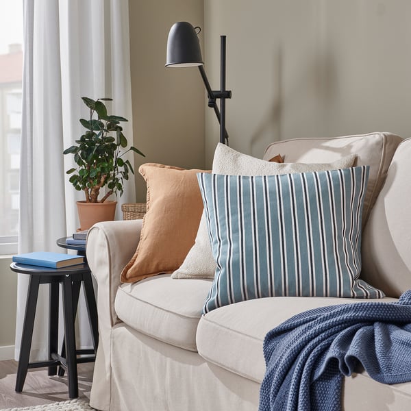 KORALLBUSKE Cushion cover, light blue white/stripe pattern, 50x50 cm