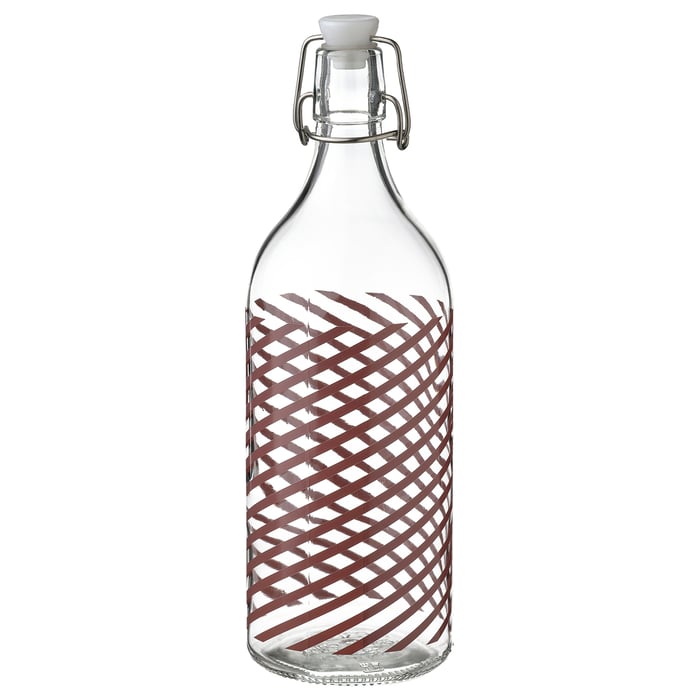 KORKEN bottle with stopper, clear glass striped/greypink, 1 l IKEA