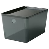 KUGGIS Box with lid, transparent black, 18x26x15 cm