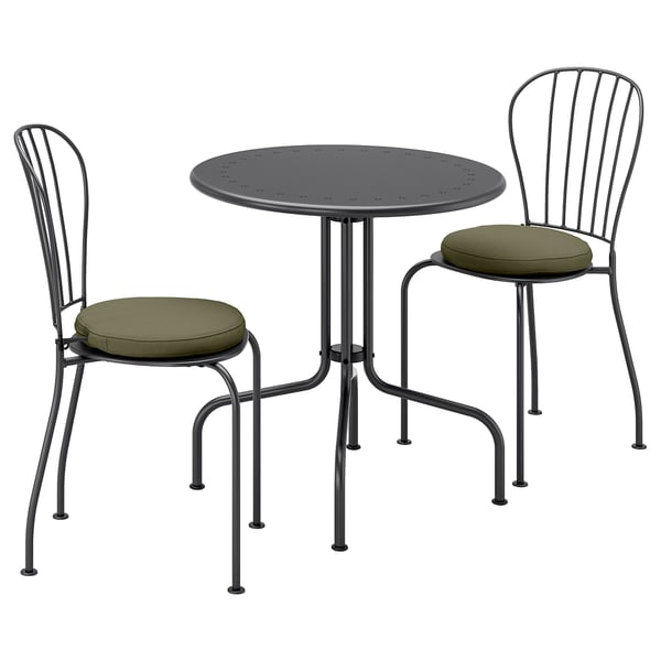 LÄCKÖ Table+2 chairs, outdoor, grey/Frösön/Duvholmen dark beige-green