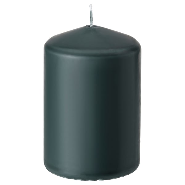 LÄTTNAD Unscented pillar candle, dark grey-green, 10 cm