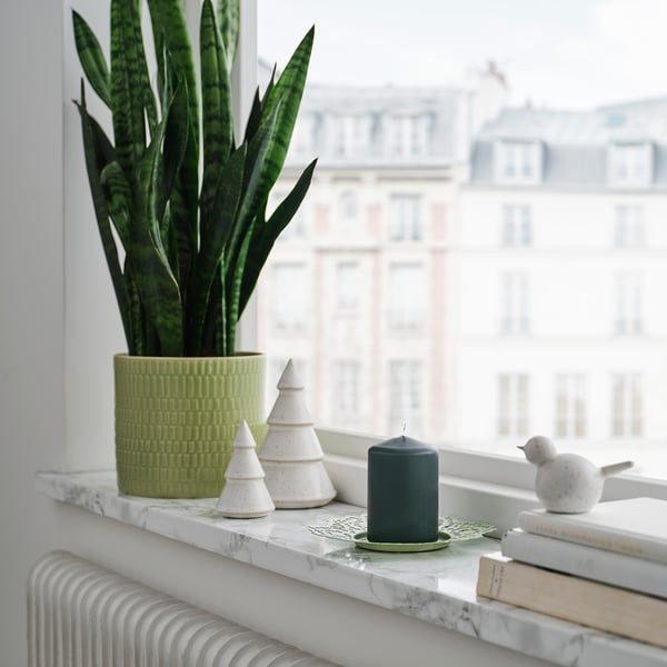 LÄTTNAD Unscented pillar candle, dark grey-green, 10 cm