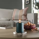 LÄTTNAD Unscented pillar candle, dark grey-green, 10 cm