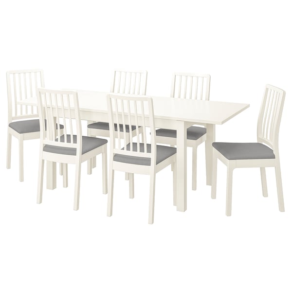 LANEBERG / EKEDALEN Table and 6 chairs, white white/Orrsta light grey, 130/190x80 cm