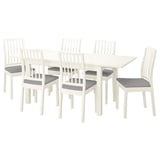 LANEBERG / EKEDALEN Table and 6 chairs, white white/Orrsta light grey, 130/190x80 cm