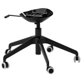 Black adjustable office stool with aluminium star base and five wheels.