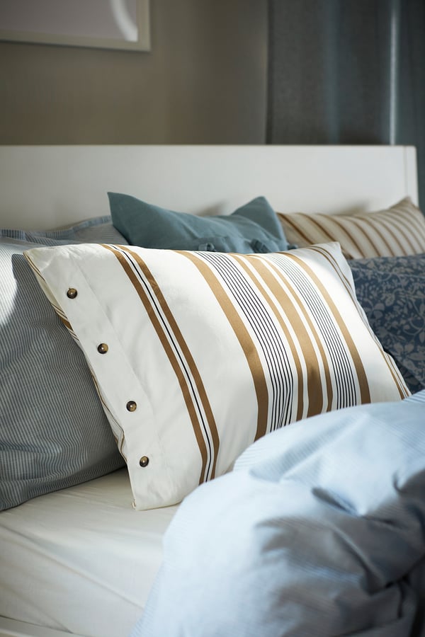 LAPPDUNÖRT Pillowcase, white/brown/striped, 50x80 cm