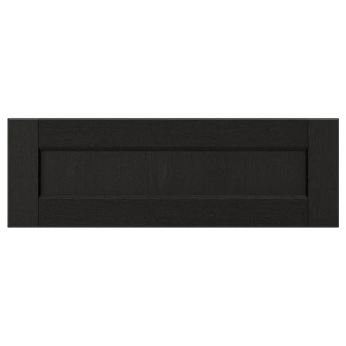 LERHYTTAN black kitchen drawer front, solid wood frame, bevelled edges, ash veneer panel.