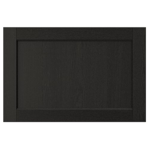 LERHYTTAN black kitchen drawer front, traditional style with bevelled edges, solid wood frame, ash veneer panel.