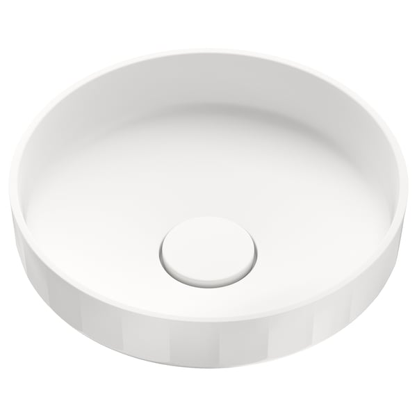 A LERSJÖN white ceramic basin, round, modern, and elegant, perfect for a bathroom countertop.