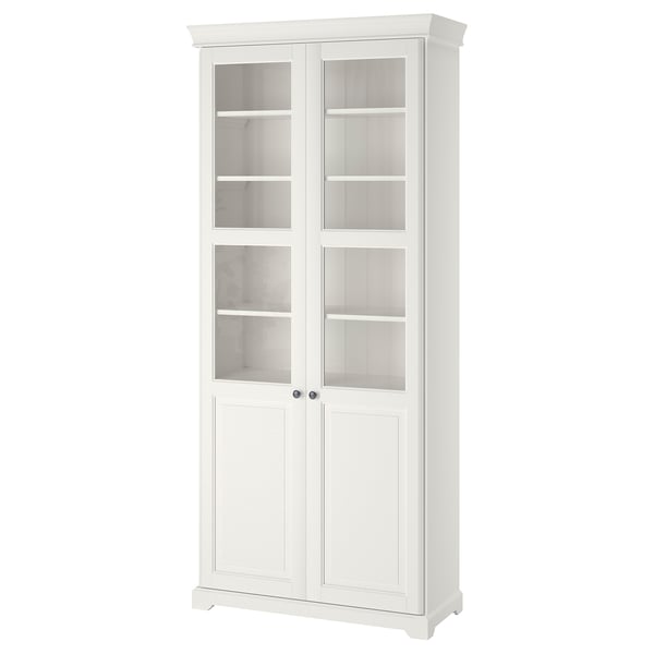 Liatorp مكتبة بأبواب زجاجية أبيض Ikea