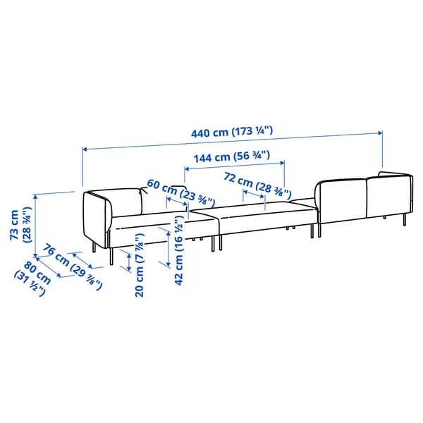LILLEHEM 6-seat modular sofa, Gunnared/brown-red metal