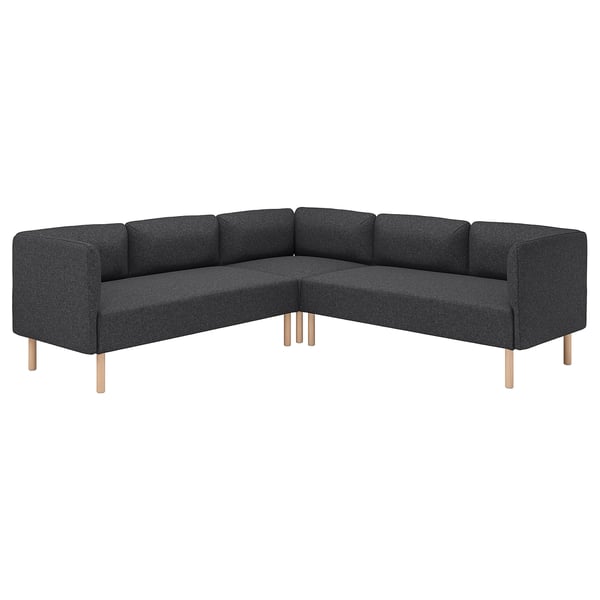 LILLEHEM Modular corner sofa, 4 seat, Gunnared dark grey/wood