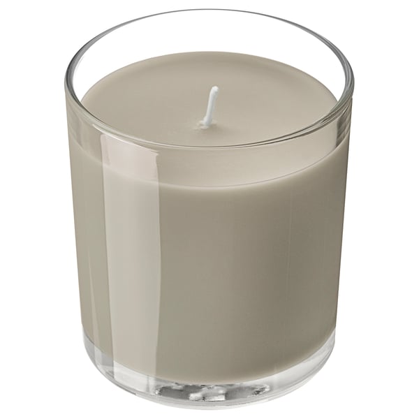 LOTSFÅGEL Scented candle in glass, Sandalwood & patchouli brown, 40 hr