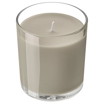 LOTSFÅGEL Scented candle in glass, Sandalwood & patchouli brown, 40 hr