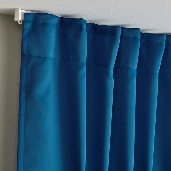 MAJGULL Block-out curtains, 1 pair, dark blue/with heading tape, 145x300 cm