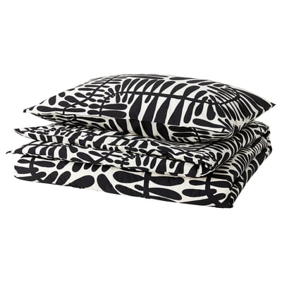 MAJSMOTT Duvet cover and pillowcase, off-white/black, 150x200/50x80 cm