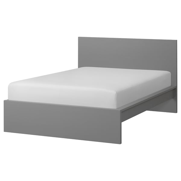 MALM Bed frame, high, grey stained/Leirsund, 160x200 cm