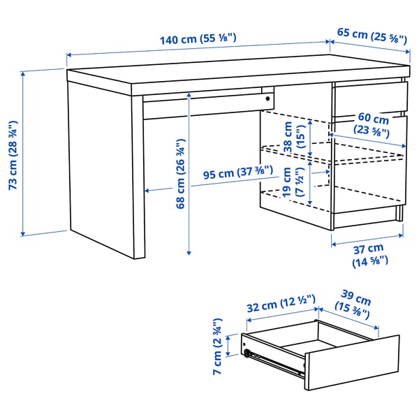MALM Desk, white, 140x65 cm