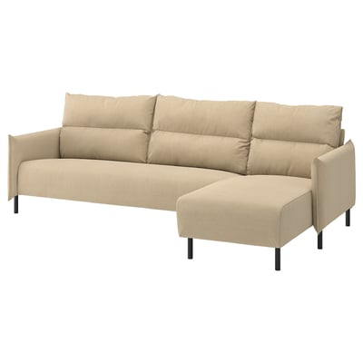 MANNARP 4-seat sofa with chaise longue, Saxemara grey-beige