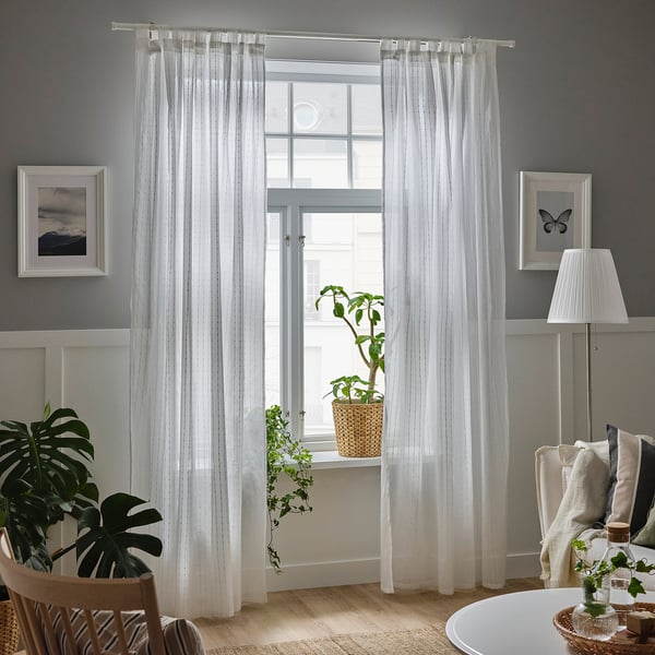 MATILDA Sheer curtains, 1 pair, white/with tab top, 140x300 cm