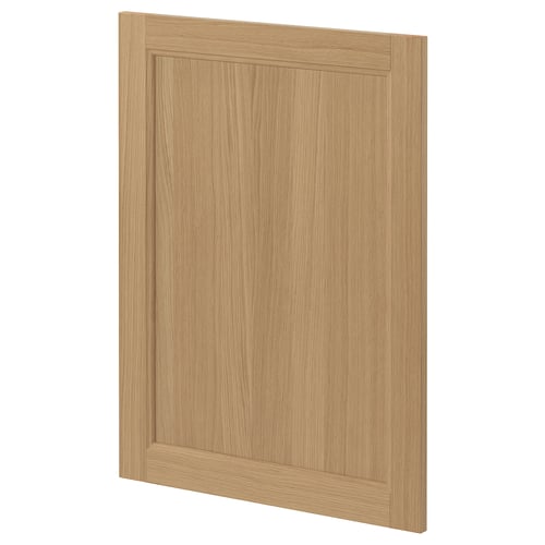 Oak-colored METOD cabinet door, featuring a simple rectangular design with solid oak frame and veneer panel.