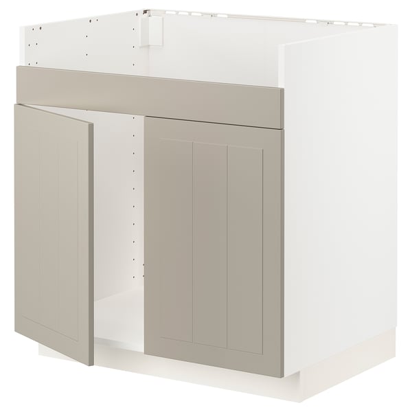 METOD Base cab f HAVSEN double bowl sink, white/Stensund beige, 80x60 cm