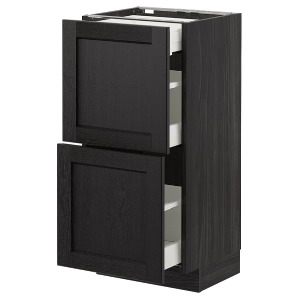 Black kitchen cabinet with doors & drawers. Modern, sleek design. METOD system by IKEA.