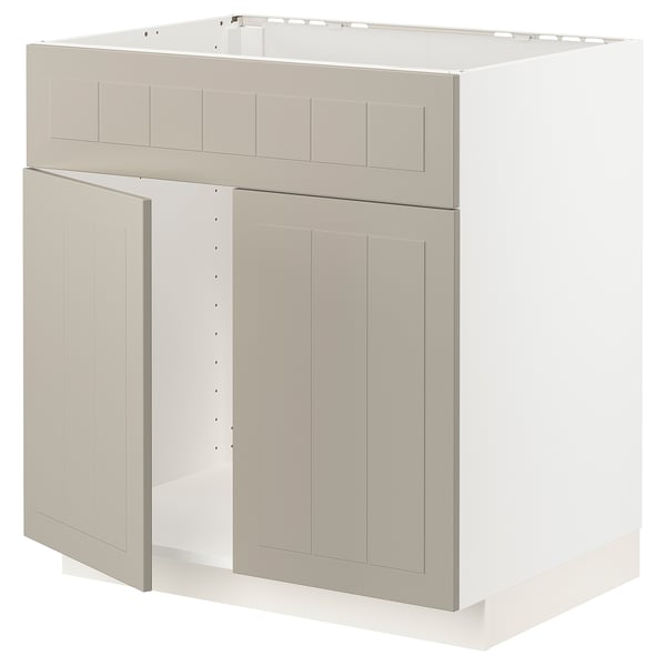 METOD Base cabinet f sink w 2 doors/front, white/Stensund beige, 80x60 cm