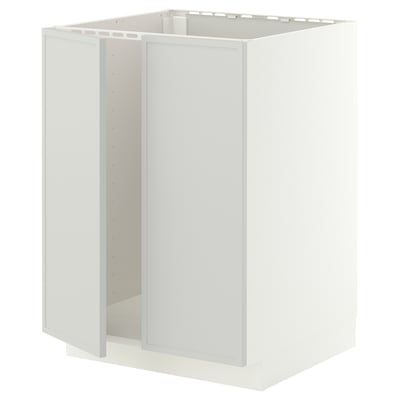 METOD Base cabinet for sink + 2 doors, white/Aspudden light grey, 60x60 cm