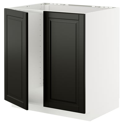 METOD Base cabinet for sink + 2 doors, white/Bodbyn black, 80x60 cm