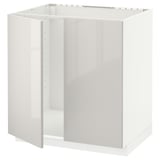 METOD Base cabinet for sink + 2 doors, white/Ringhult light grey, 80x60 cm