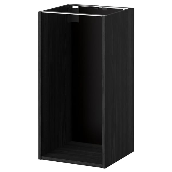 Black METOD kitchen cabinet, rectangular with open front, no door, made of melamine and particleboard, modern design.